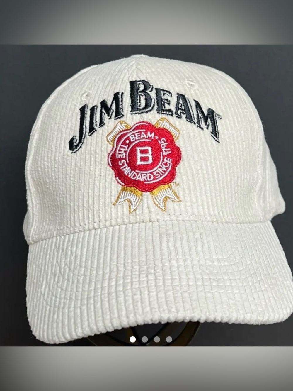 Vintage Jim Beam Cream Corduroy Strapback hat, and Kushie bundle (3 piece set)